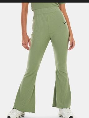 Nike Sage Ribbed Flare Pants Trousers with Swoosh